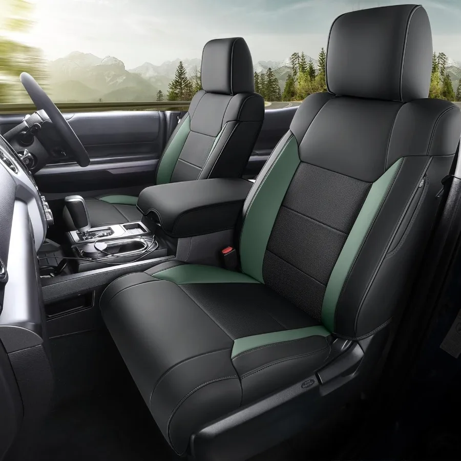 

for Tundra Seat Cover 2022-2025 Black and Green car seat Cover Customized CrewMax Cab SR SR5 for Tundra Nappa Leather Cushion