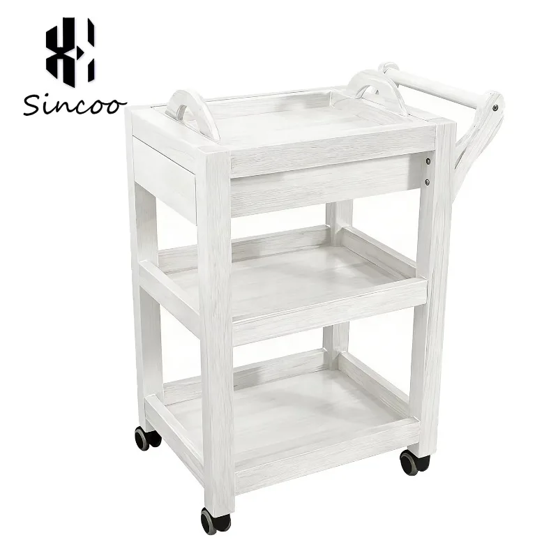 Multi-functional Wood Trolley Cart Beauty Salon Barber Shop Furniture Facial Care Shelf Wood Beauty Tool Cart