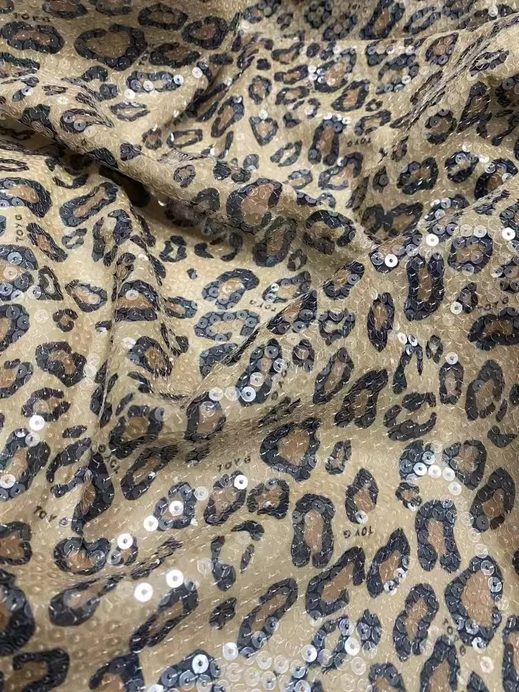 Sexy Leopard Print Pattern Fabric, Spring/Summer Dress Half Skirt Qipao Shirt Fabric, Graduation Design Sequin Fabric