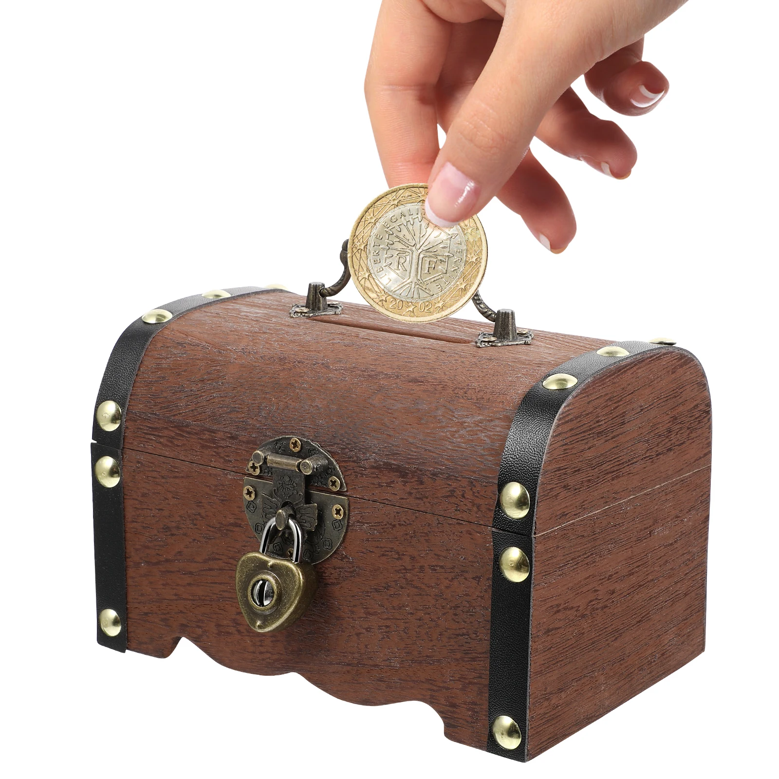 빈티지 나무 보물 상자 자물쇠 디자인 저금통 돈 저금 상자 가정 사무실 장식 나무 저금통 나무 보물 상자