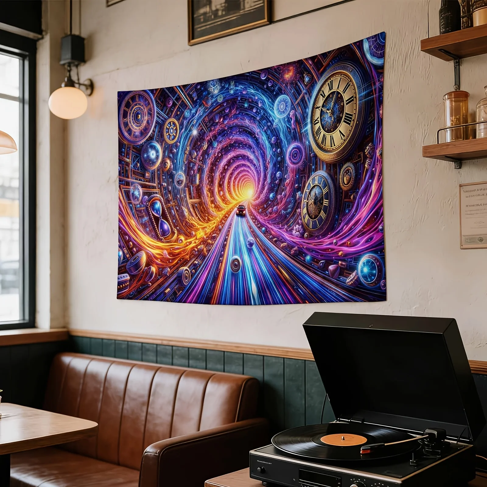 Cosmic Galaxy Tapestry Wall Hanging Boho Abstract Sci Fi Universe Art Decor Space Clockwork Print for Living Room Bedroom Decora