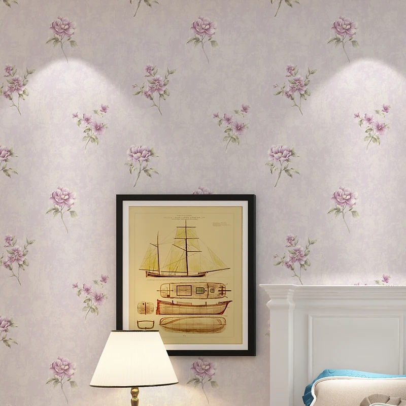 Pastoral Korean Small Purple Flower Wallpapers 3d Princess Girl Room Background Wallpaper Roll Blue Green Pink Floral Decoration
