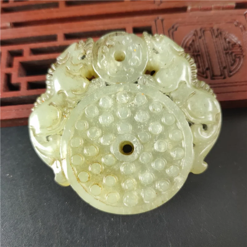 Antique Jade Natural Aged Crafts Xiu Jade Double Pixiu Jade Ring Pendant Hanging Ornament Handheld Piece Wholesale