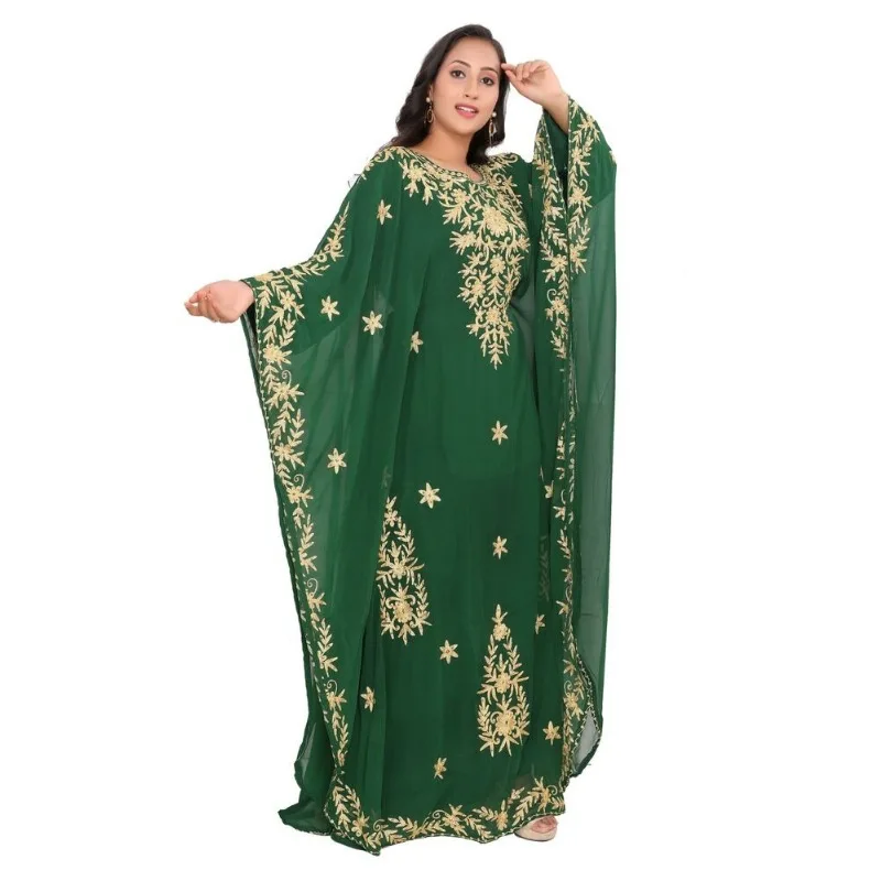 Robe longue verte marocaine de Dubaï, kaftano, jcannelle, abaya, tendance de la mode