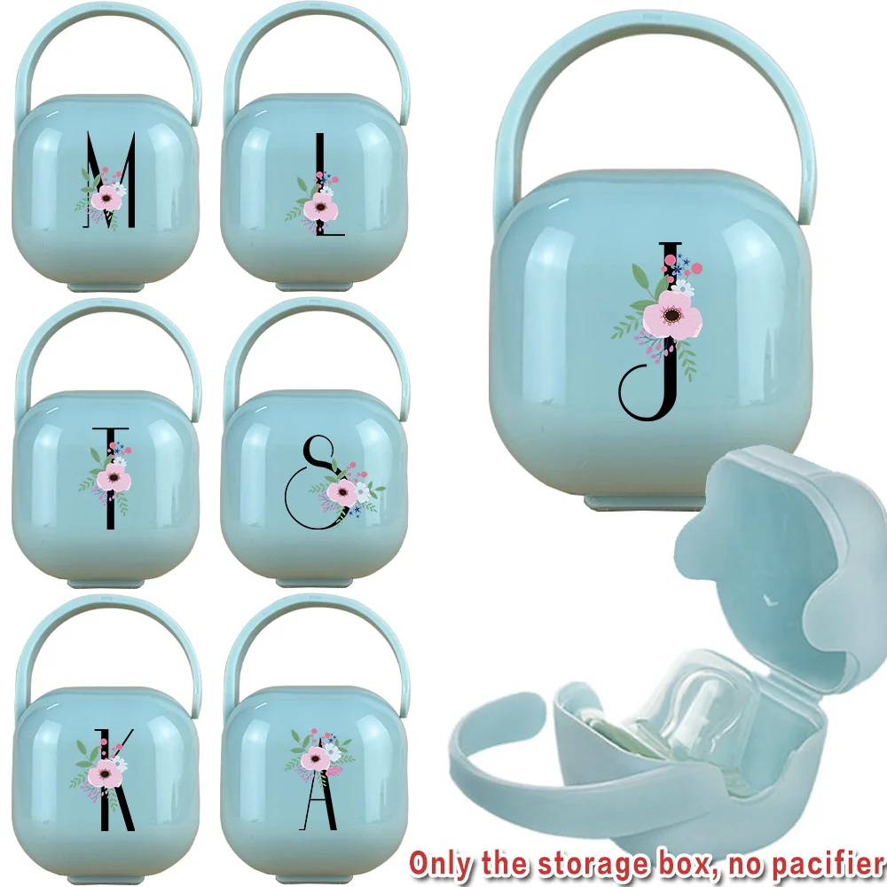 

Pacifier & Teether Storage Case Travel Pacifier Box For Newborns With Handle Dustproof Container Flower And Black Pattern