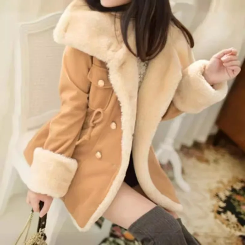 

2025 Autumn and Winter Women's Clothing Double-breasted Thickened Fur Collar Jacket