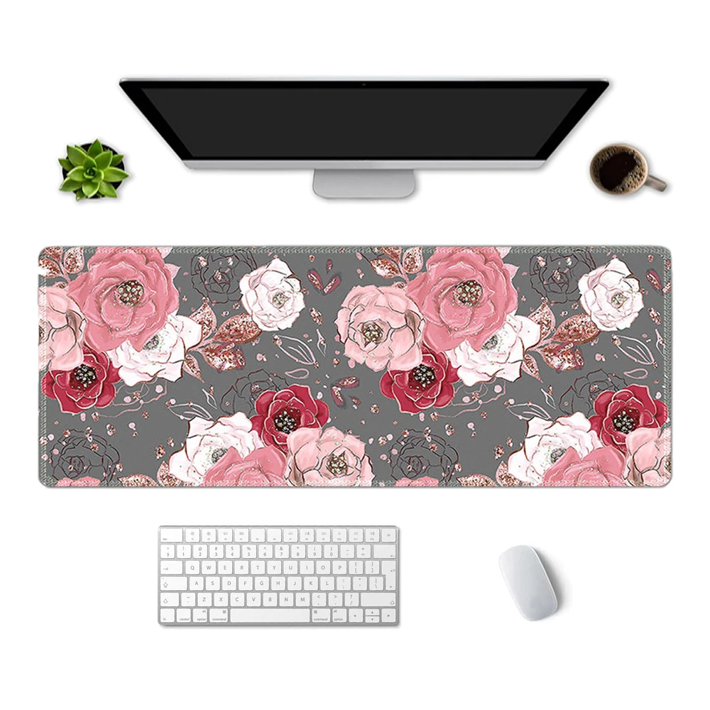 

Большой коврик для мыши с цветами, игровой коврик для мыши, нескользящий, водостойкий, из натуральной резины, для офиса