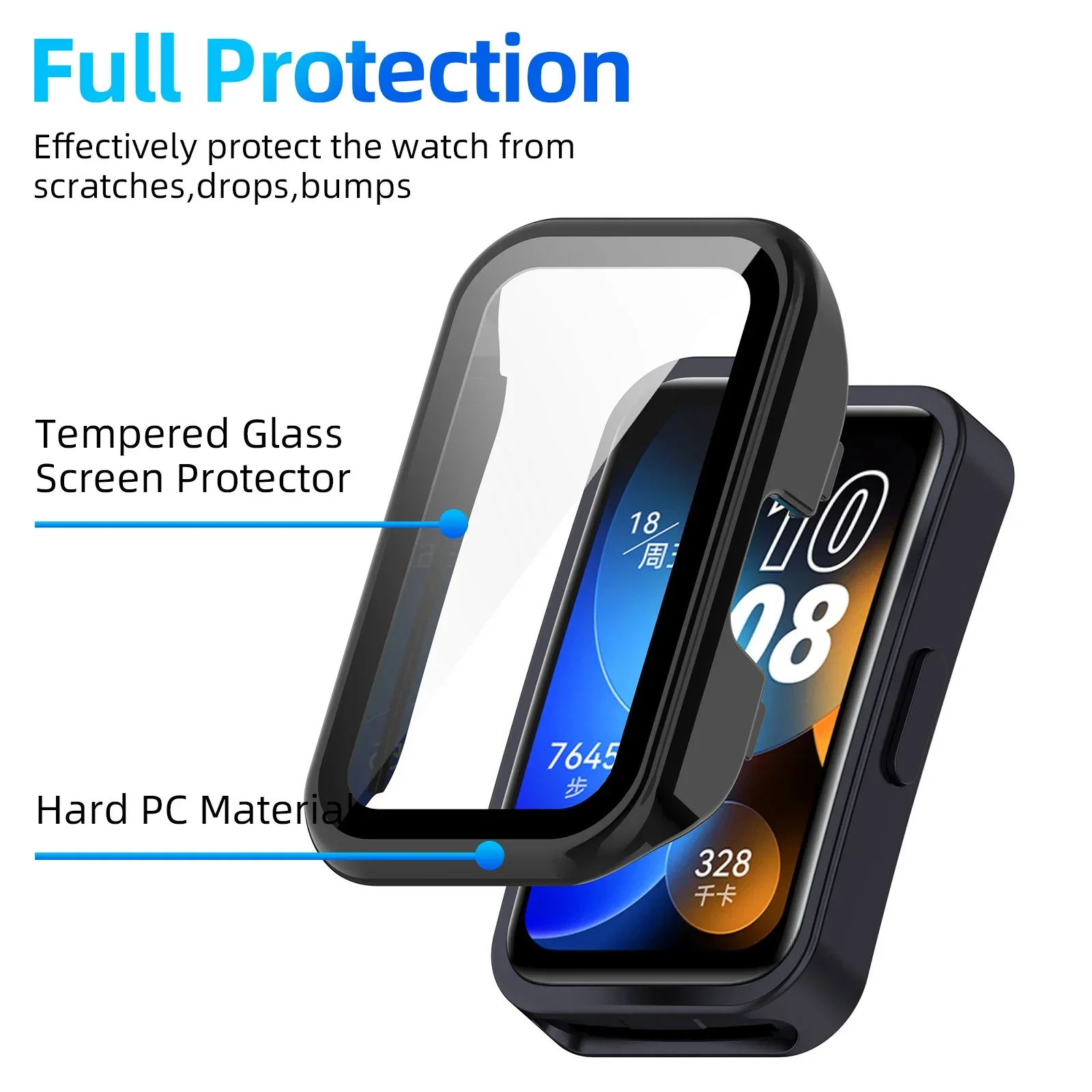Case+Glass for Huawei Band 10 9 8 Anti-fall HD Screen Tempered Glass Film Protective Bumper PC Shell for Huawei Band 9 10 Cover
