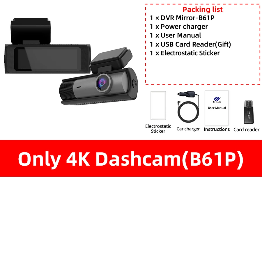 ACCEO B61P Dashcam Auto Car DVR Front 4K Video Recorder With WIFI GPS Support Dual Lens Rear 1080P Rear View Camera 24H Parking