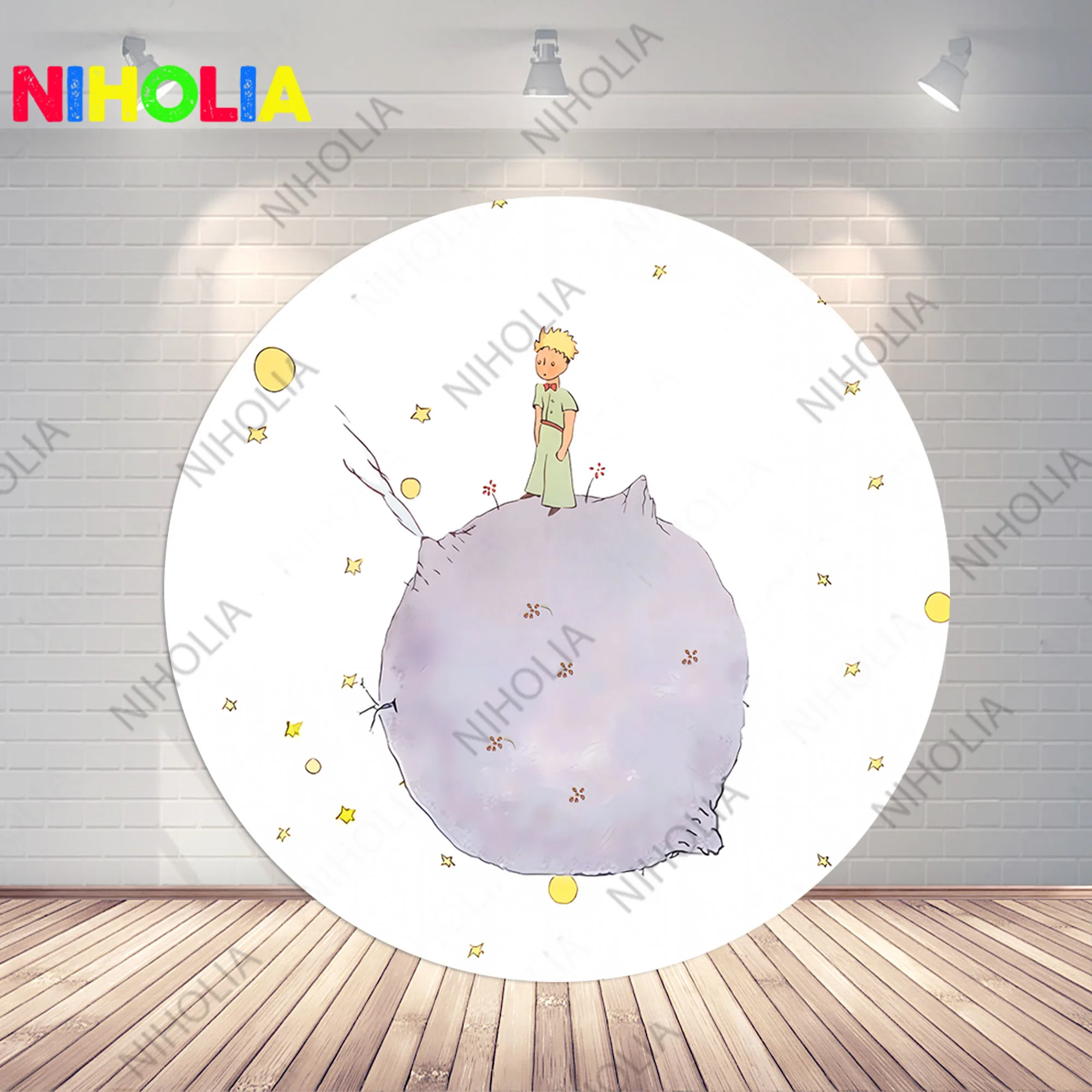 Niholia Little Prince Round Photo Backdrop Kids Birthday Party Baby Shower Decoration Cylinder Covers For Cake Table