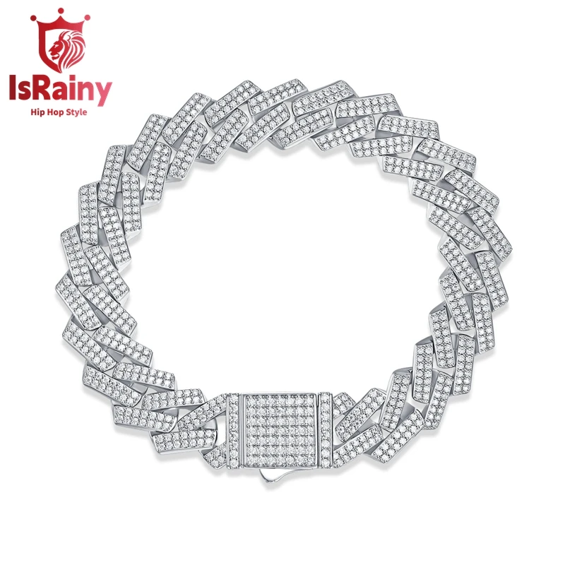 

IsRainy Hip Hop Rock 925 Sterling Silver Round Cut VVS1 D Real GRA Moissanite Diamonds Tennis Chain Bracelets Fine Jewelry