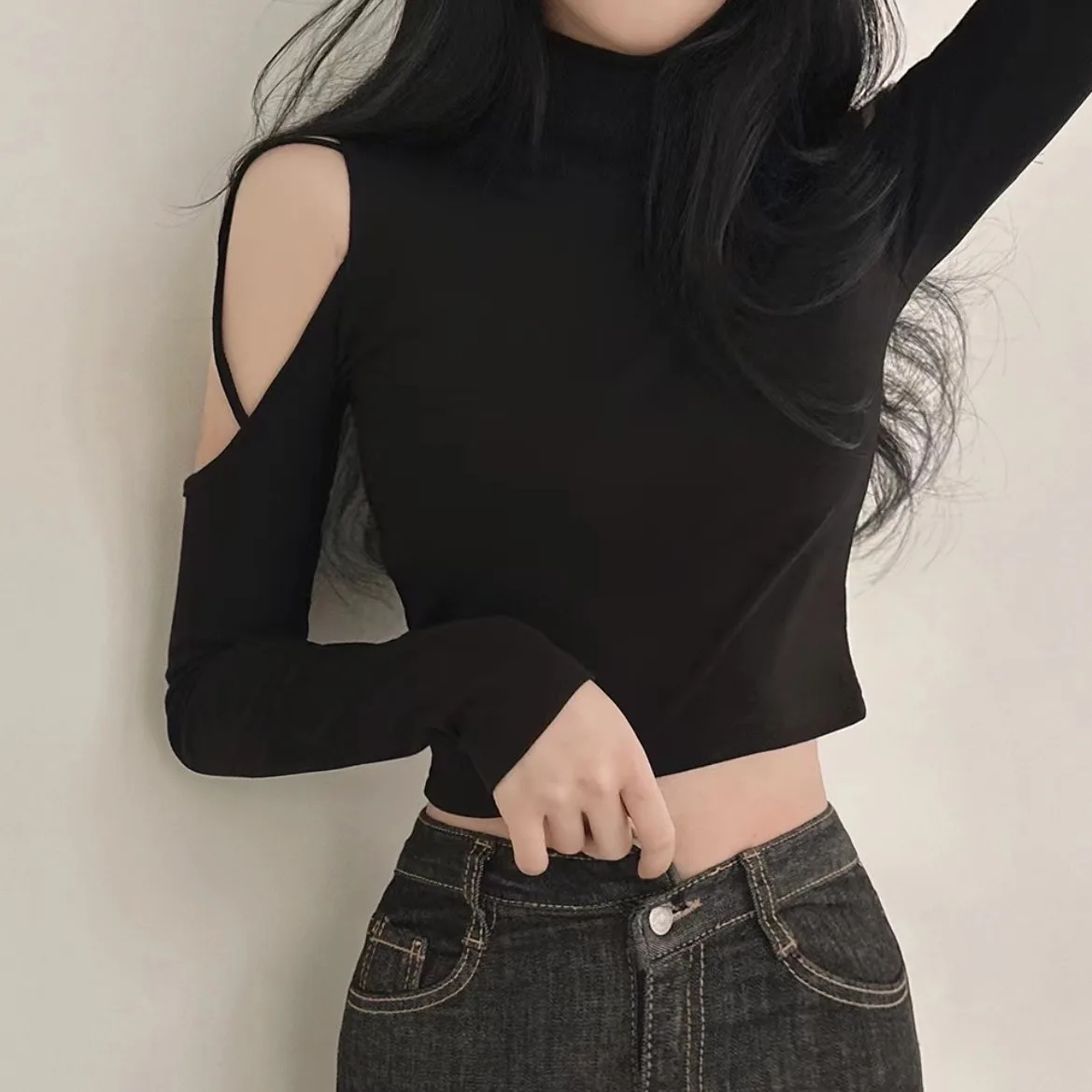 Long Sleeve T Shirt for Women Cotton Sexy Crop Tops Woman Plain Slim Off Shoulder Vintage Slacks Comfortable Stretch Trends 2024