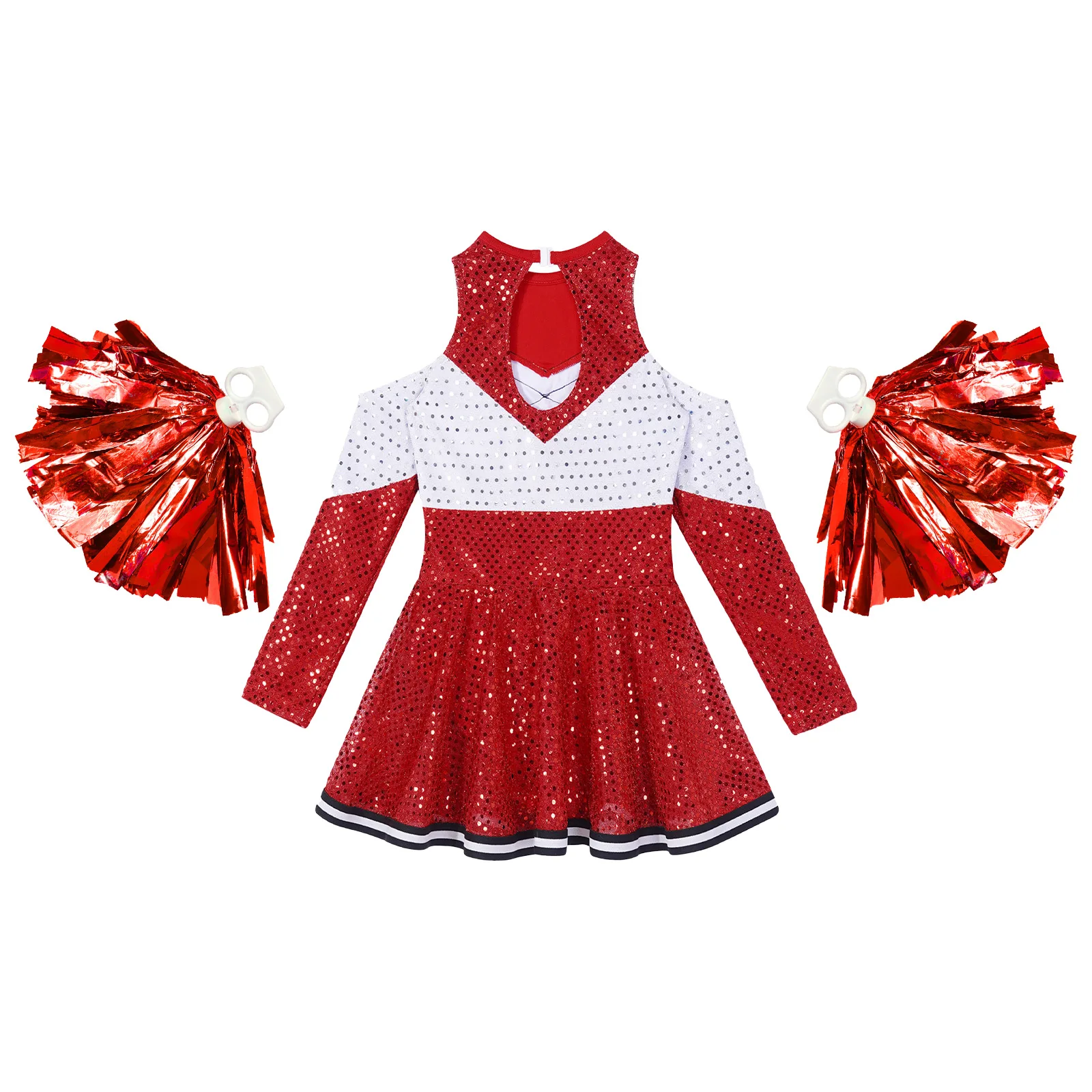 Costume de pom-pom girl pour enfants, uniforme de pom-pom girl pour enfants, robe d'école à paillettes avec fleur IkSet, vêtements de danse acclamants