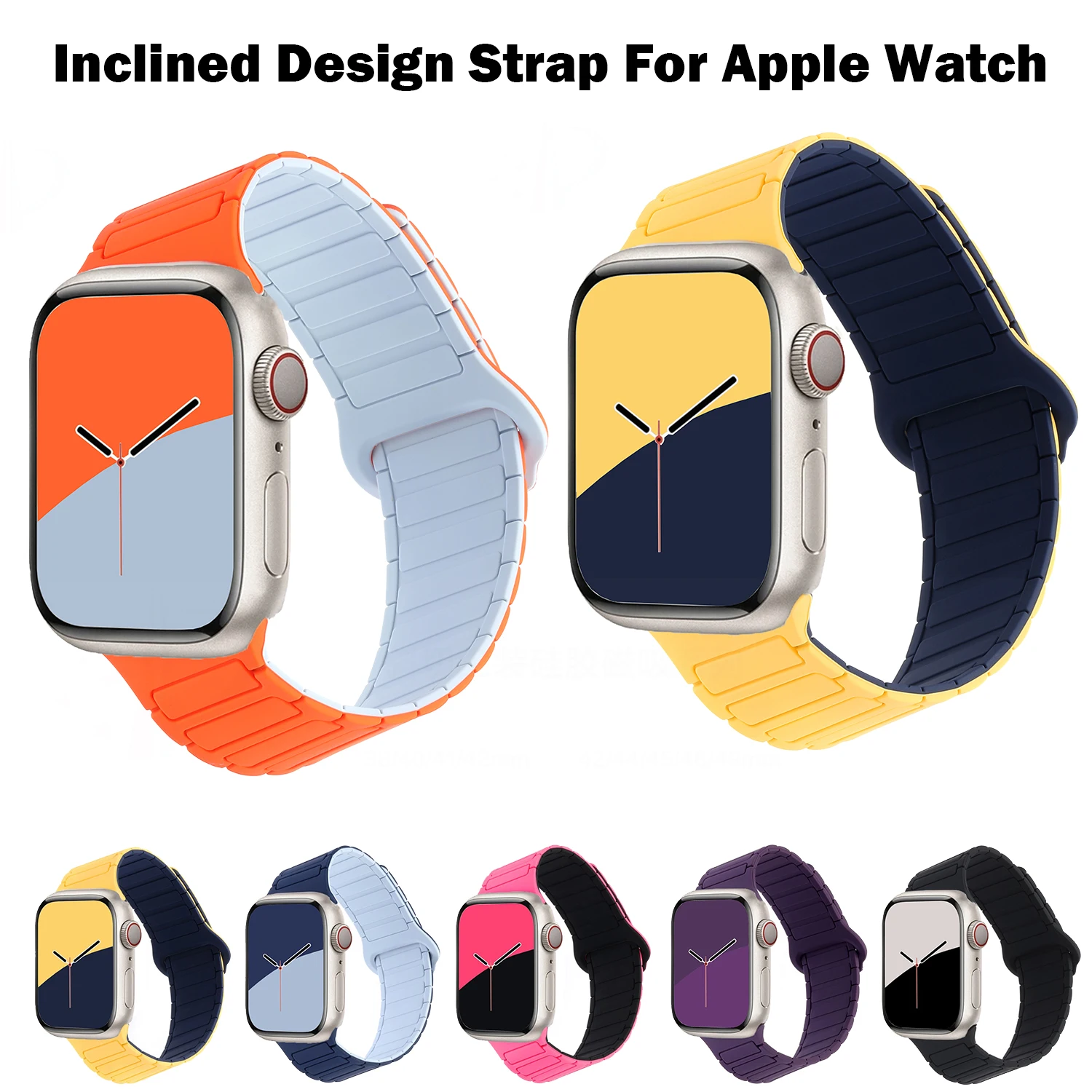 Bracelet magnétique en silicone à design incliné pour Apple Watch Band Ultra 3 49mm 40mm 41mm 42mm 44mm 45mm 46mm iWatch Series 11 10 9 8
