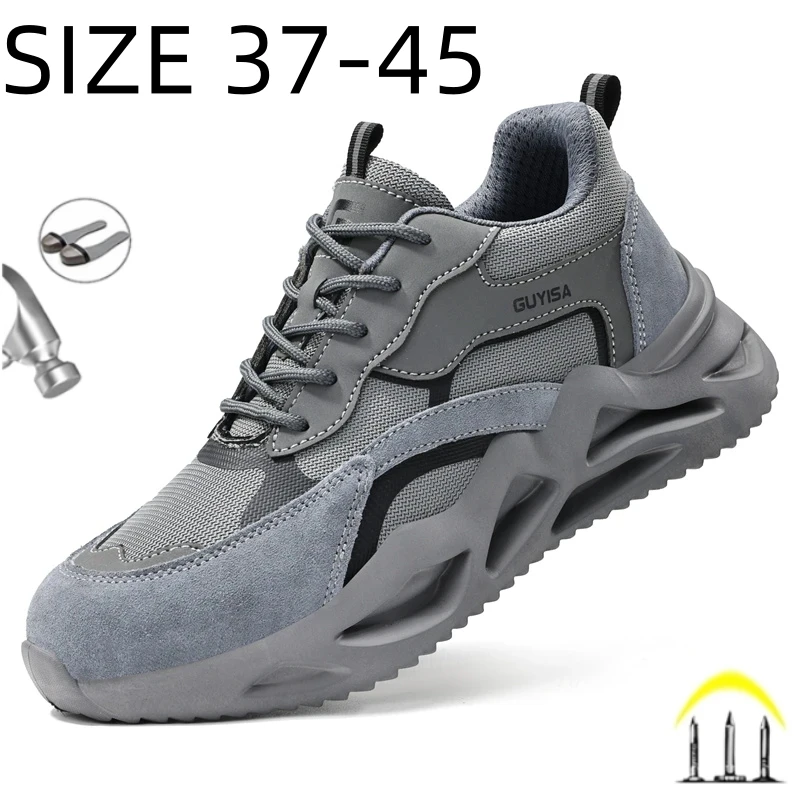 GUYISA Men Safety Shoes Women Lightweight Work Sneakers Puncture Proof Work Shoes Unisex Coustruction Safety Boots Size 37-45