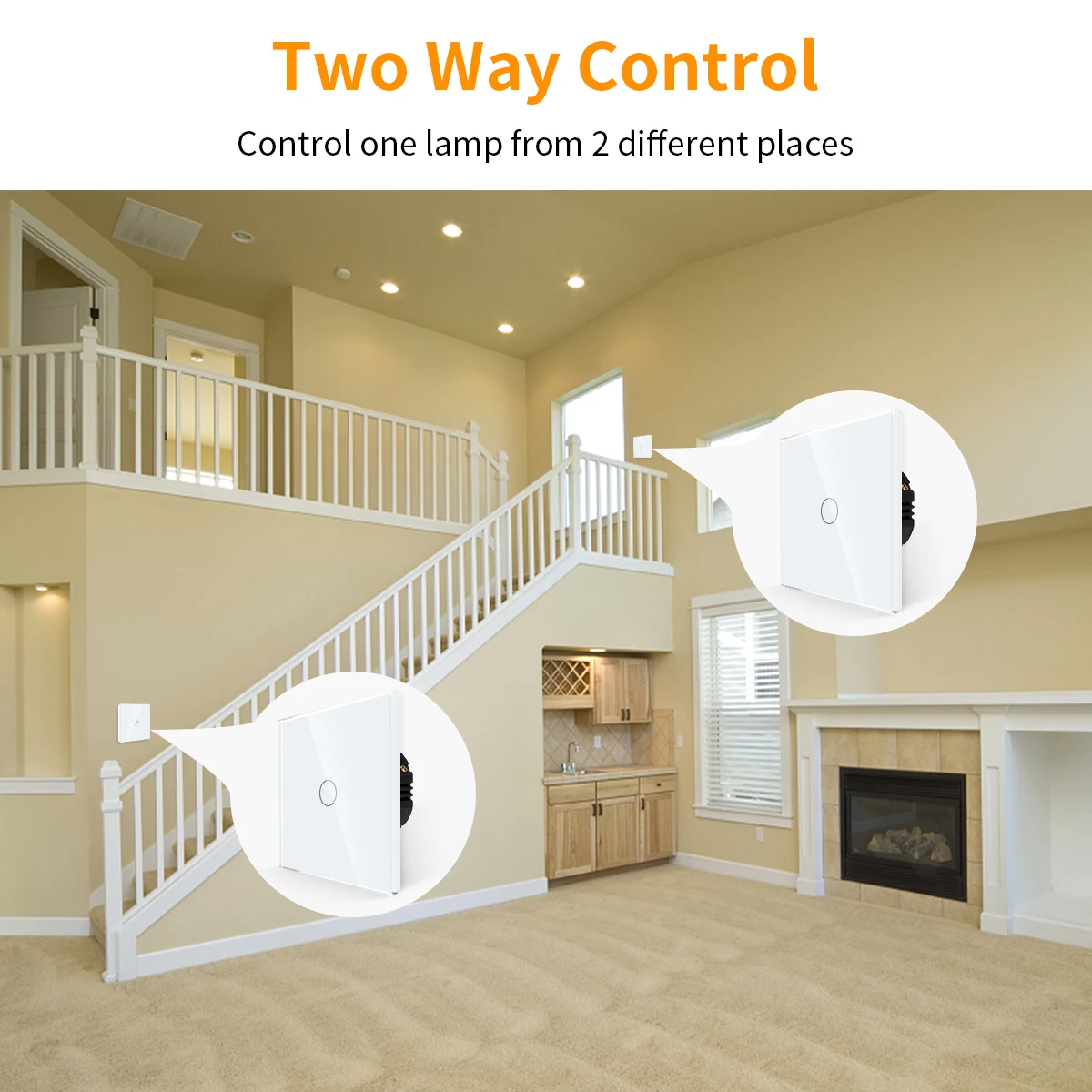 Bingoelec 2 Way Stair Light with USB Socktet 1/2/3gang Touch Light Switches EU Standard Wall Sockets Glass Panel