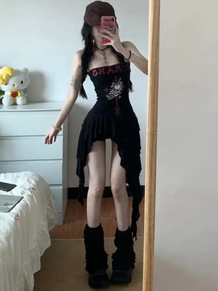 

Элегантное черное платье нестандартной формы без бретелек для женщин, лето 2022, новые облегающие платья Y2k с высокой талией и рюшами, Vestidos De Mujer