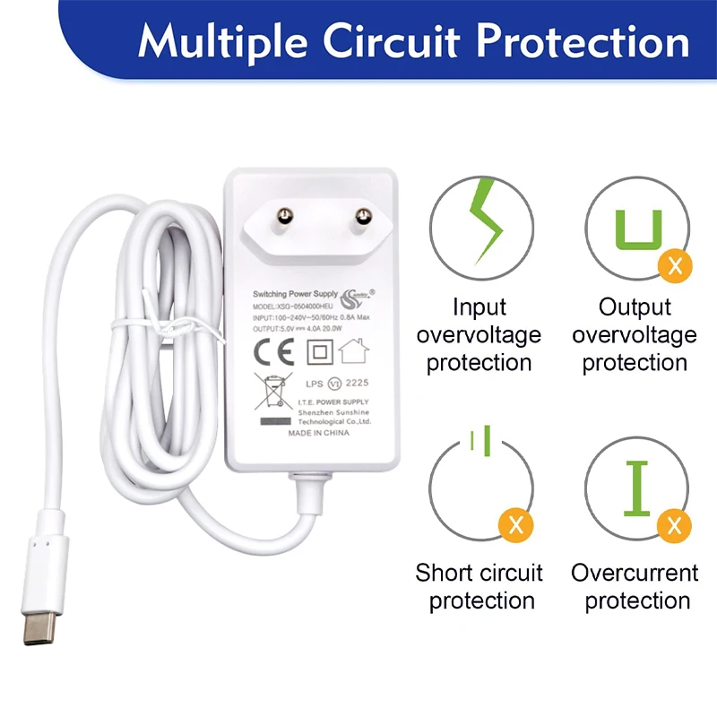 Orange Pi 5 Plus 5V 4A Power Adapter 100V-240V Type-C Power Supply EU US UK Plug Power Charger for Orange Pi 5 5B OPI 4B 4 LTS