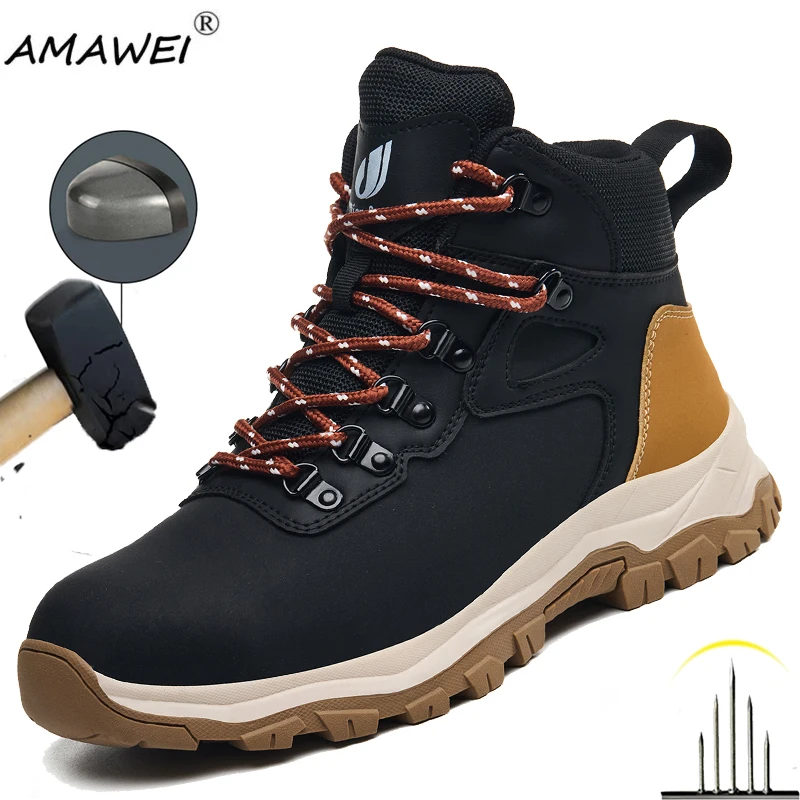 

New Fashion Waterproof Work Safety Boots Steel Toe Shoes Men Puncture-Proof Indestructible Safety Shoes Protection Boots