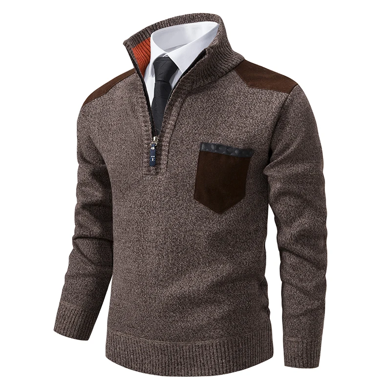 Autunno inverno maglione lavorato a maglia da uomo Pullover con mezza cerniera moda uomo Slim Fit colletto alla coreana maglioni Pullover lavorati a maglia Casual caldi