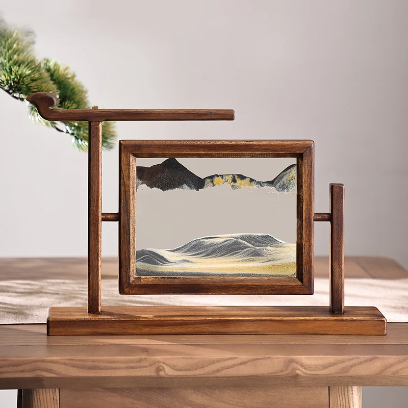 Solid wood frame quicksand painting decompression ornament living room desktop entrance wine cabine