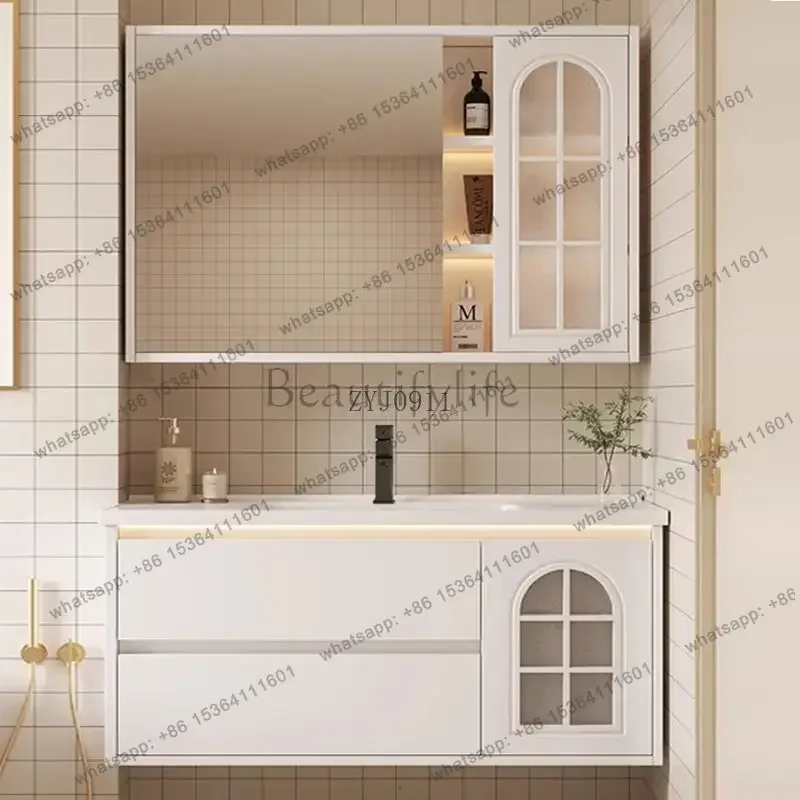 

French light luxury bathroom cabinet ceramic integrated basin toilet wash basin cabinet combination