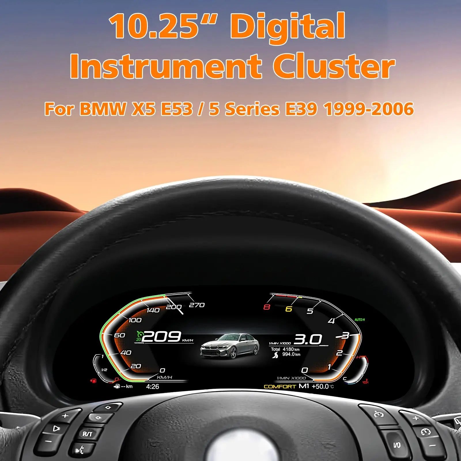 Display Digitale da 10,25 Pollici per Cruscotto Auto BMW X5 E53 / Serie 5 E39 1999-2006, Pannello Strumenti, Tachimetro, Indicatori Cockpit