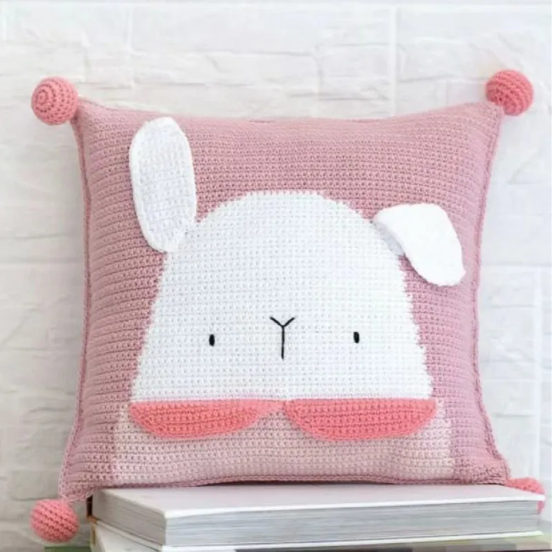 Handmade crochet white rabbit pillow bag cushion cover sofa cushion soft and comfortable indoor decoration