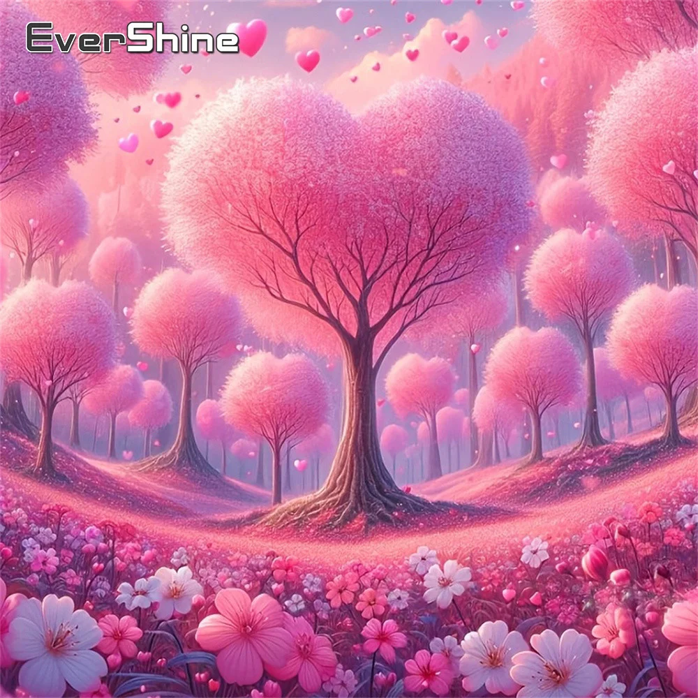 Evershine Diamant-Mosaik Liebesherz-Baum Vollquadrat-Drill-Gemälde Landschafts-Strass-Stickerei Gänseblümchen Valentinstag-Geschenk