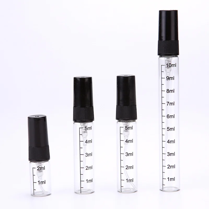 2ml 3ml Trasparent Plastic Perfume Bottles with Sprayer 10PCS Small Size Boxes Glass Jar Travel Scale Container Water Liquid