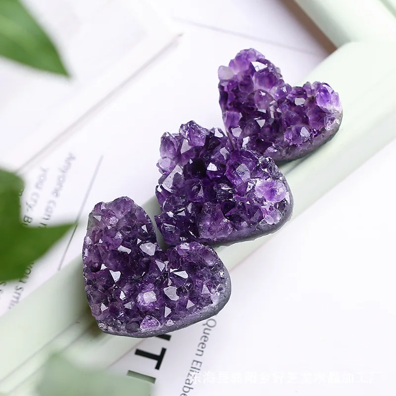 1pc AA Natural Amethyst Geode Loving Heart Shape Quartz Cluster Crystal Specimen Energy Healing Thunder Egg Wholesale