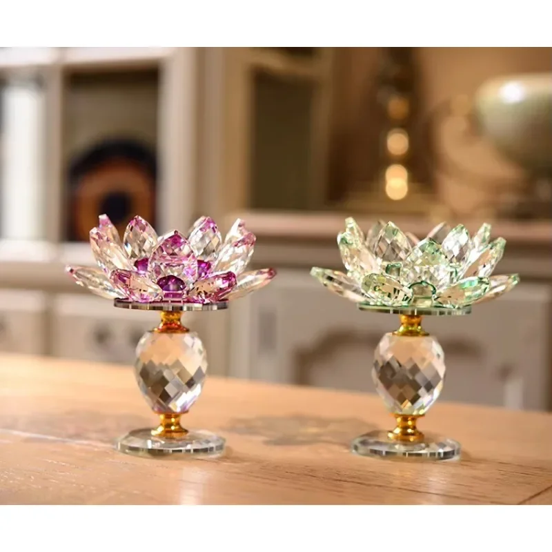 Hot sell clear glass family party handicraft butter lamp crystal lotus Flower Candle Holder Tea Light Glass Candle Jar