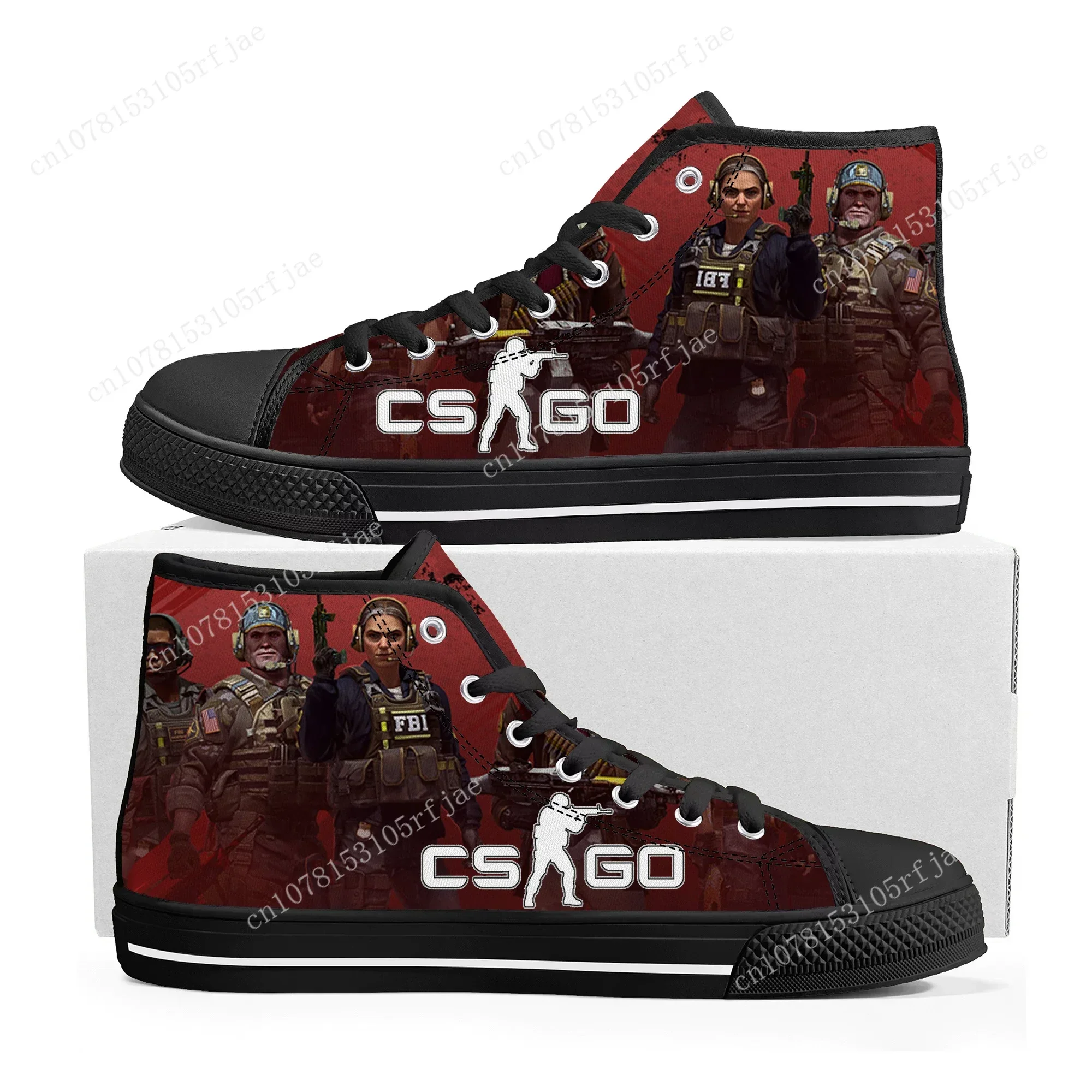 Cartoon Game Counter Strike Global Offensive High Top Sneakers Mens Womens High Quality Canvas Sneaker Custom Built Couple Shoes