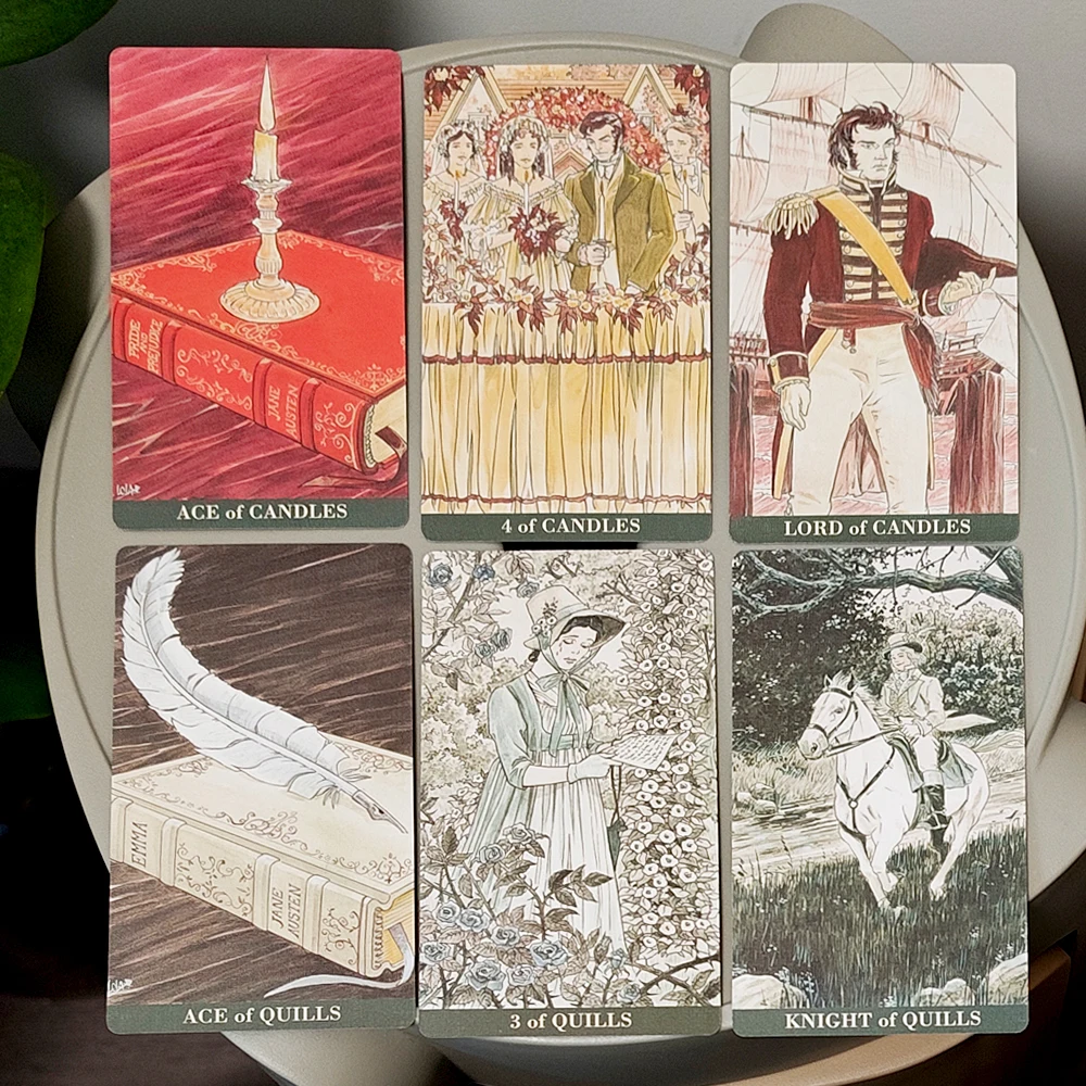Jane Austen Tarot w sztywnym pudełku - Talia do wróżenia z motywami regencji dla miłośników literatury, 12*7 cm, talia 78 kart