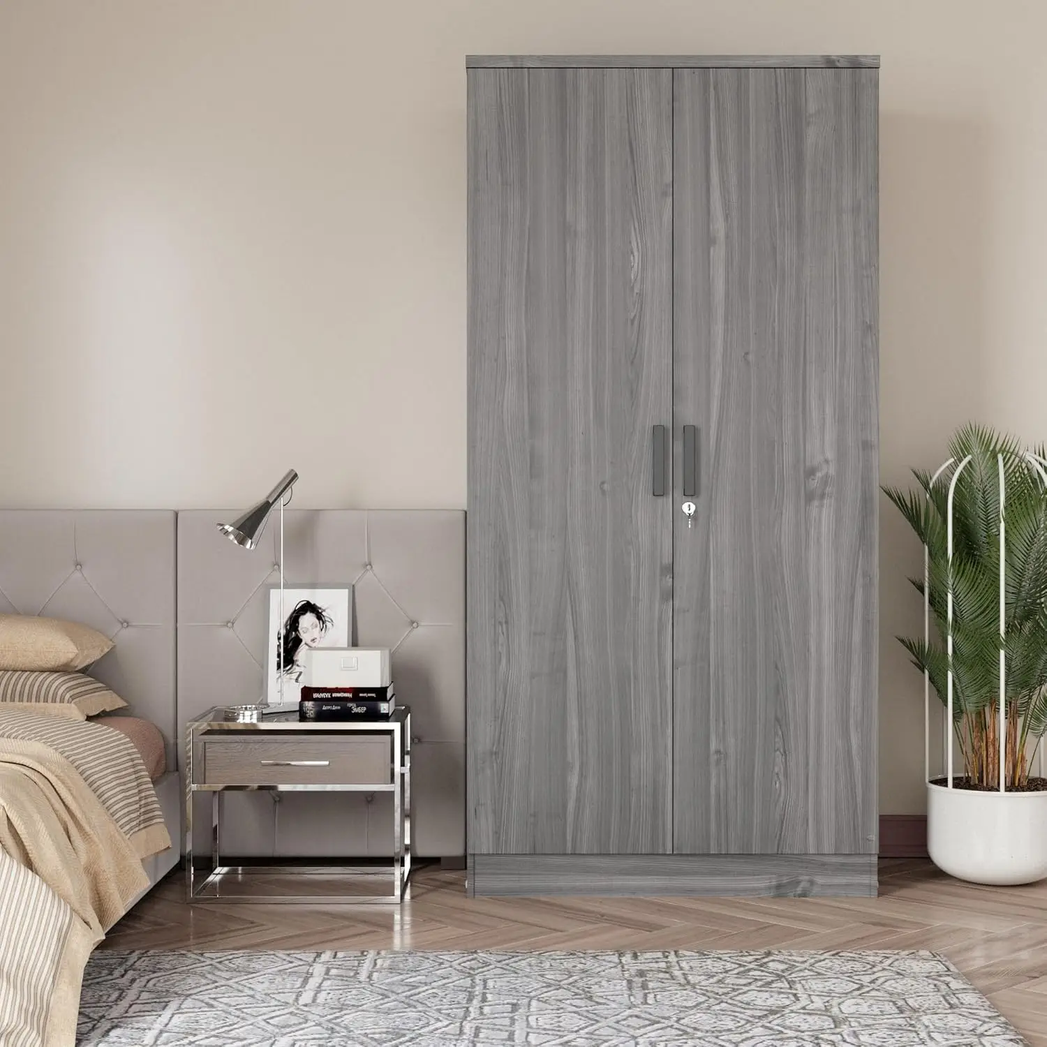2 Door Wardrobe with Shelves Storage Bedroom Closet Furniture Grey, Customized