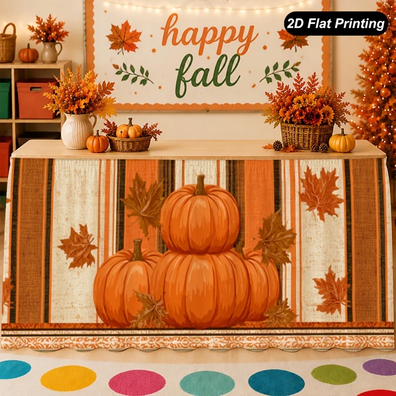 One-piece autumn tablecloth with a scene of pumpkins and maple leaves, perfect for decorating the kitchen at home.zyc