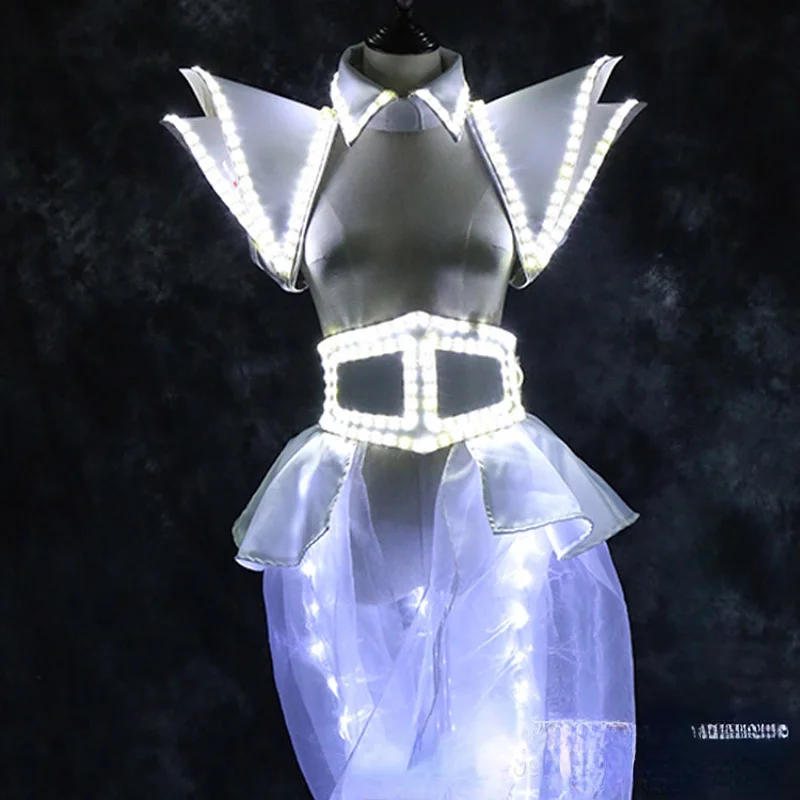 

LED Long Skirt Woman Party Light Up Clothing Top Costume Fancy Wedding Dress Stage Performance Nightclub Rave Outfit Festival