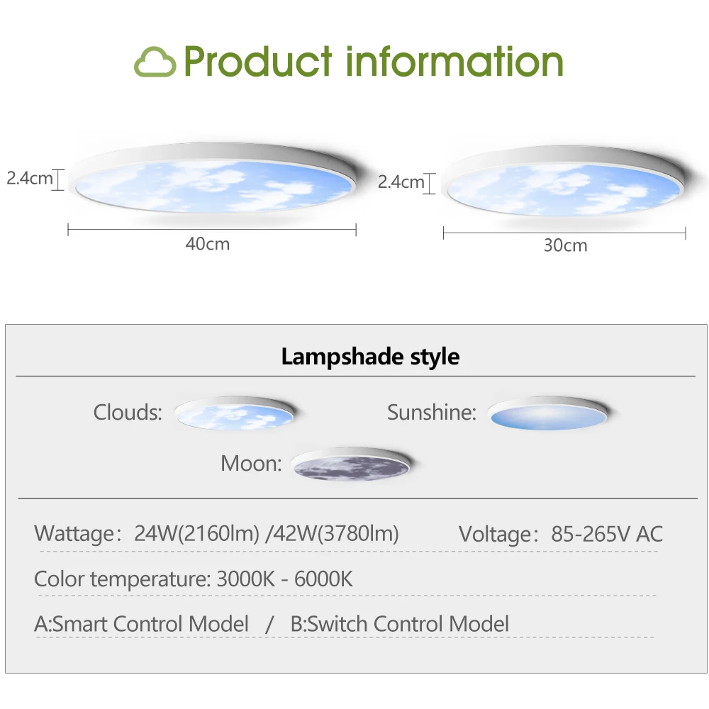 40CM Smart Moon Ceiling lamp 0.9inch Ultrathin Ceiling Light  APP/Remote Control Modern Led lights for Room Home decor Wall Lamp