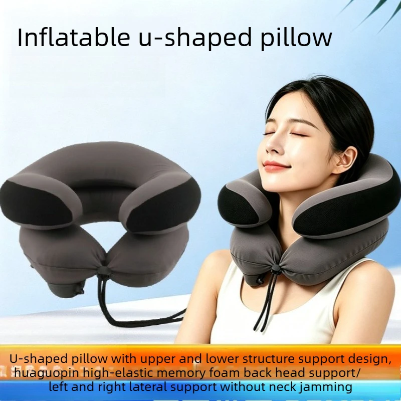 Inflatable U-shaped Pillow Combination of Memory Foam and Air Support Design Long-haul Flights Travel Neck Support Pillow