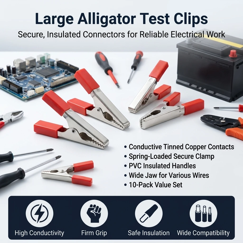 Alligator Clip Heavy Duty Battery Clamp for Automotive Repair Tinned Copper Electrical Test Clips Insulated Handle 10 Pack