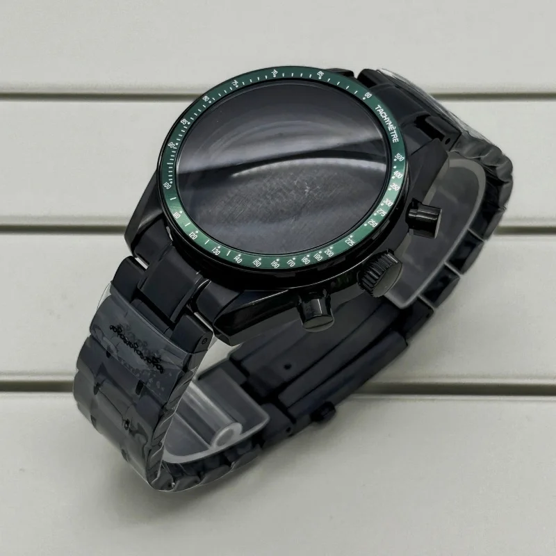 Multifunctional Silver Black Moon Blank 39.6mm Suitable for VK64 VK63 Quartz Movement Watch Parts Fits 20mm Strap Case Bezel