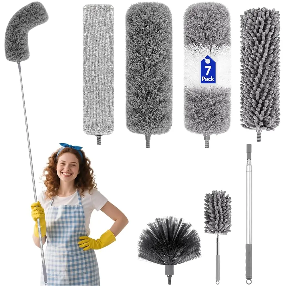 

Набор из 7 штук: удлинители для чистки, телескопические швабры из микрофибры до 254 см, гибкие моющиеся щетки для уборки