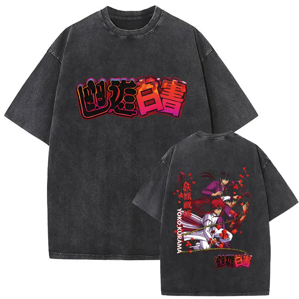 

Washed Vintage Anime YuYu Hakusho Kurama Minamino Shuuichi Graphic T Shirt Men Women Casual Oversized T-shirt Male Manga Tees