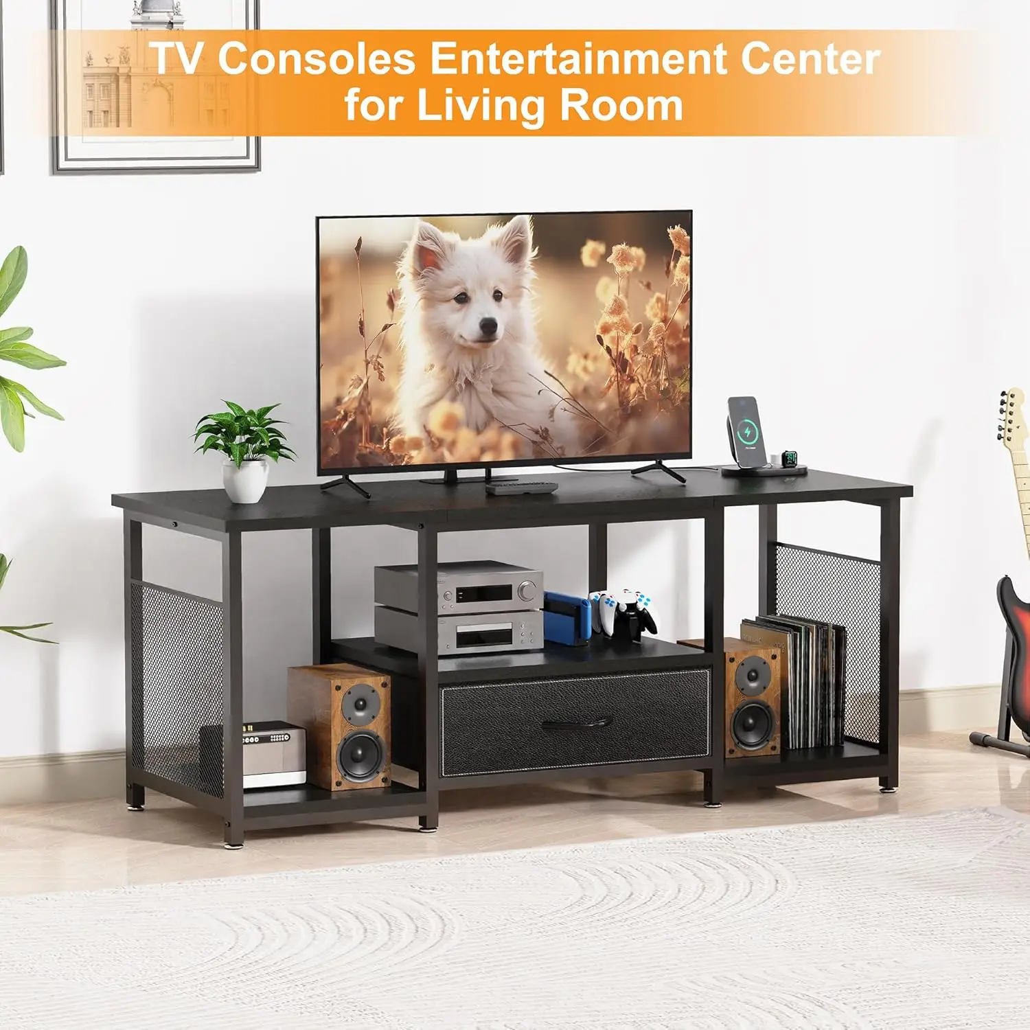 حامل تلفزيون عالمي مع حامل ومخرج طاقة وأدراج قماشية - مركز ترفيهي لتلفزيون 32-85 #6