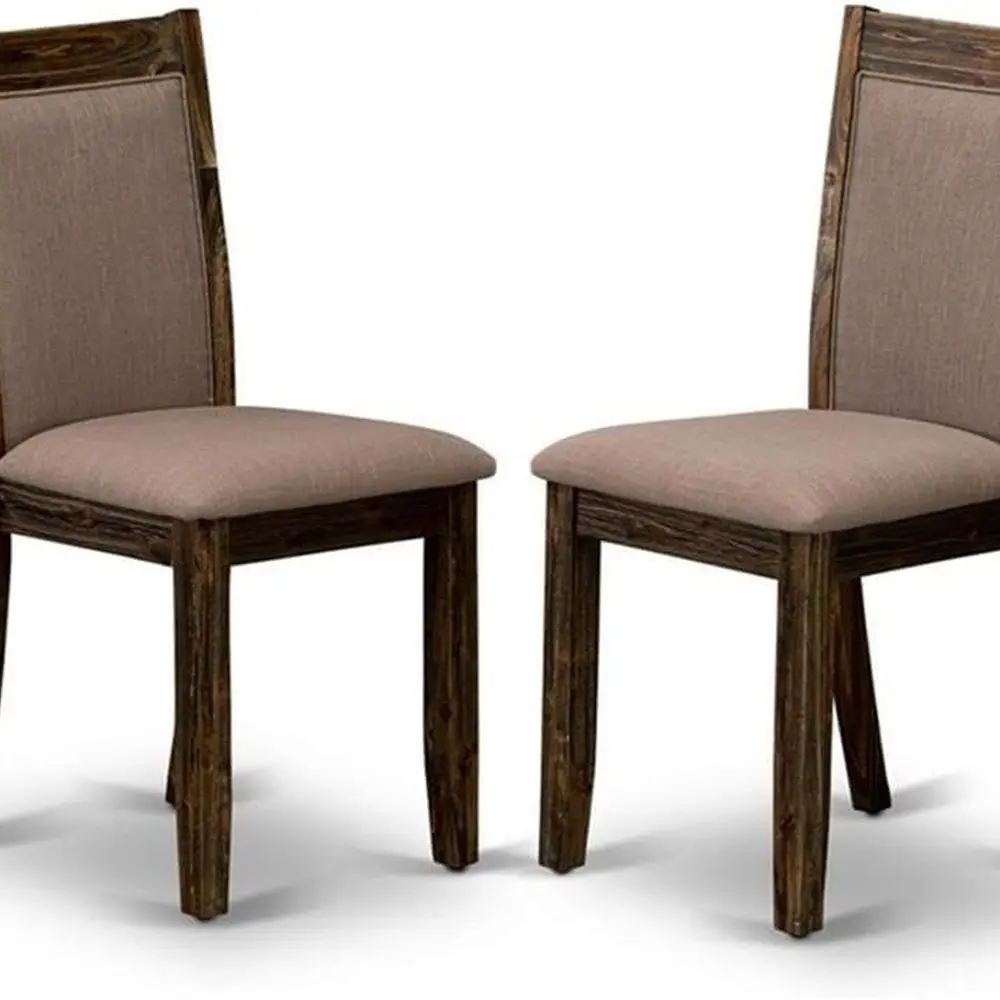 

7T48 Monza Parson Dining Chairs - Coffee Linen Fabric Padded Chairs, Set of 2, Distressed Jacobean