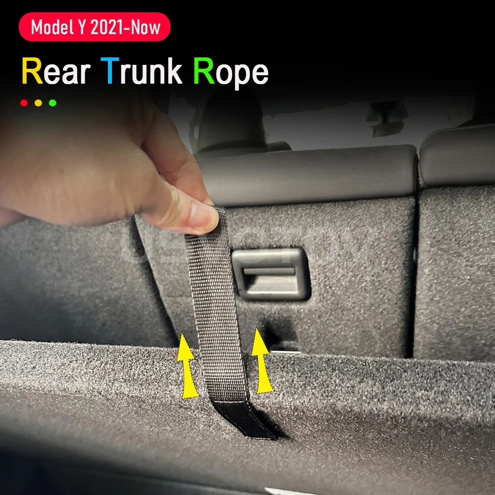ل تسلا نموذج Y الخلفي الجذع حبل الرباط فتح غطاء صندوق خلفي مقبض سحب حزام منظم السيارة اكسسوارات حصيرة حماية الوسادة