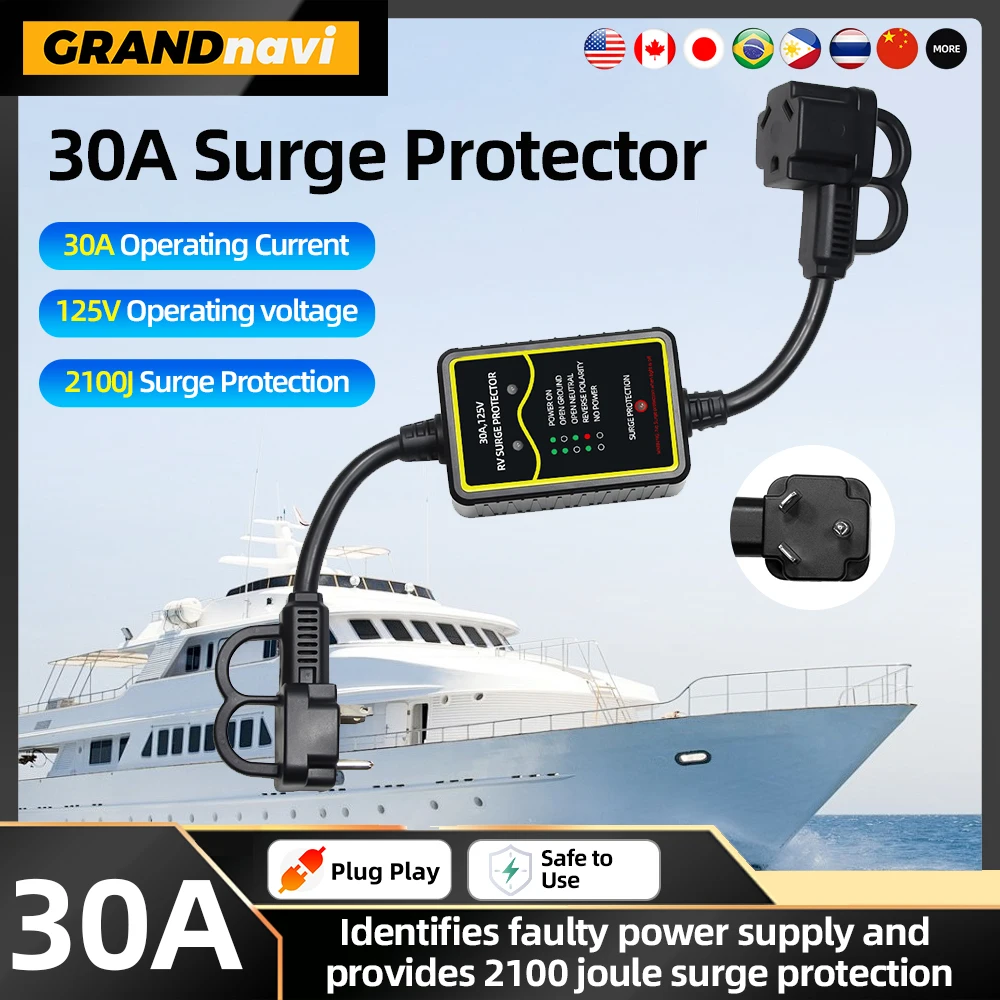

Защита от перенапряжения Grandnavi, 30 А для автофургонов, яхт, транспортных средств защищает электрическое оборудование от опасного/низкого напряжения