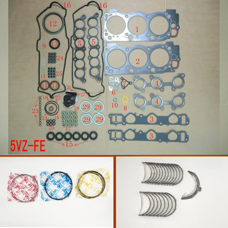 

5vz 5vzfe Full gasket set kit crankshaft connecting rod bearing piston ring for Toyota Hilux II land Cruiser Tundra Pickup 3.4L