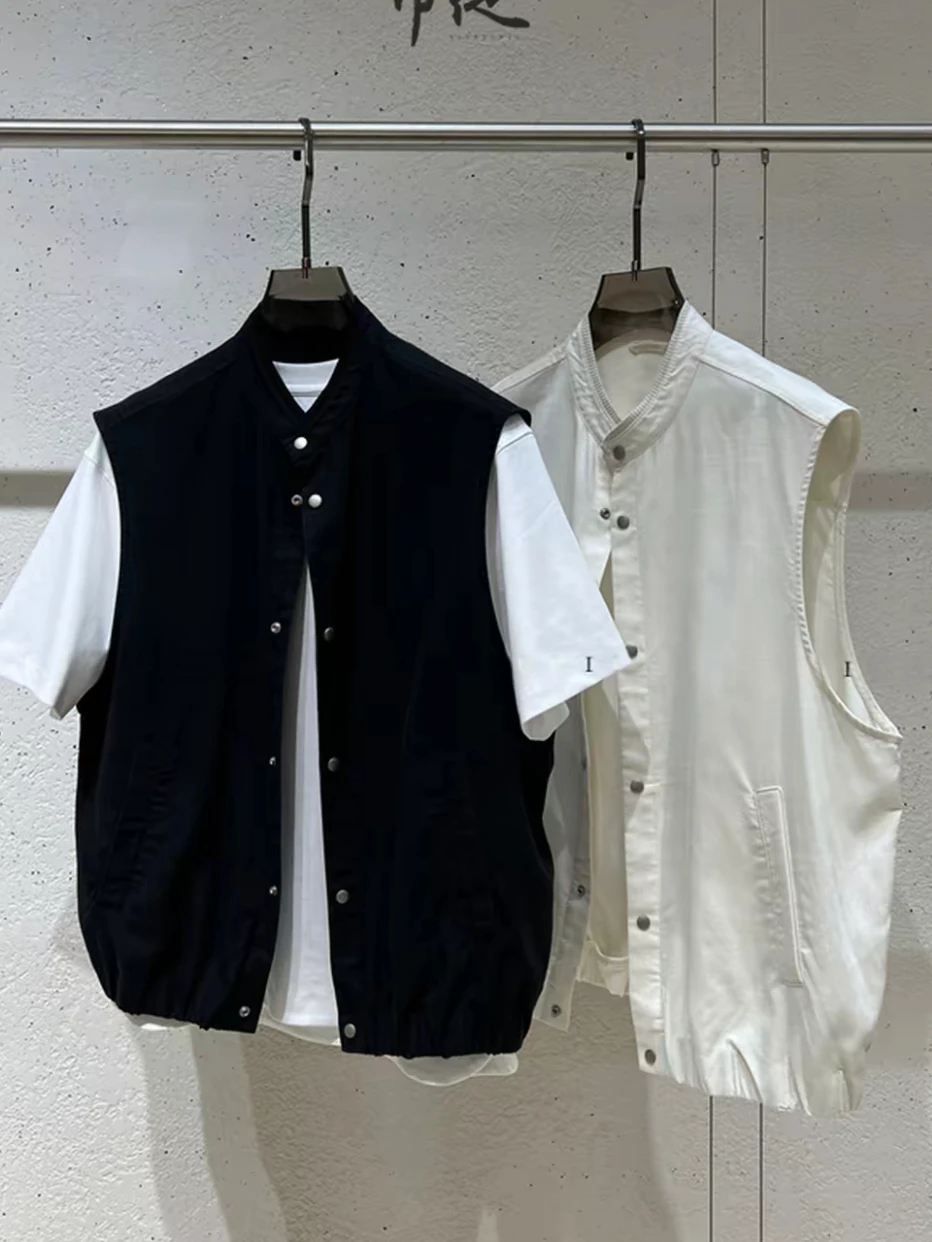 Spring Summer Thin Texture Linen Cotton Sleeveless Vest Jacket Men Loose Casual Simple Shoulder Top Breathable Lightweight