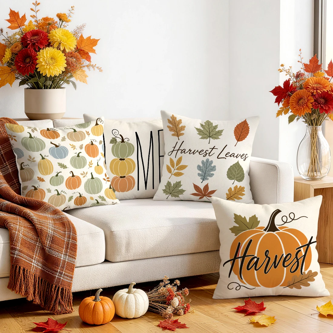 Simple Colored Pumpkin Autumn Leaf Cushions Pillowcase Polyester Cushion Cover Throw Pillow Pillowcover Home Car Sofa Decor